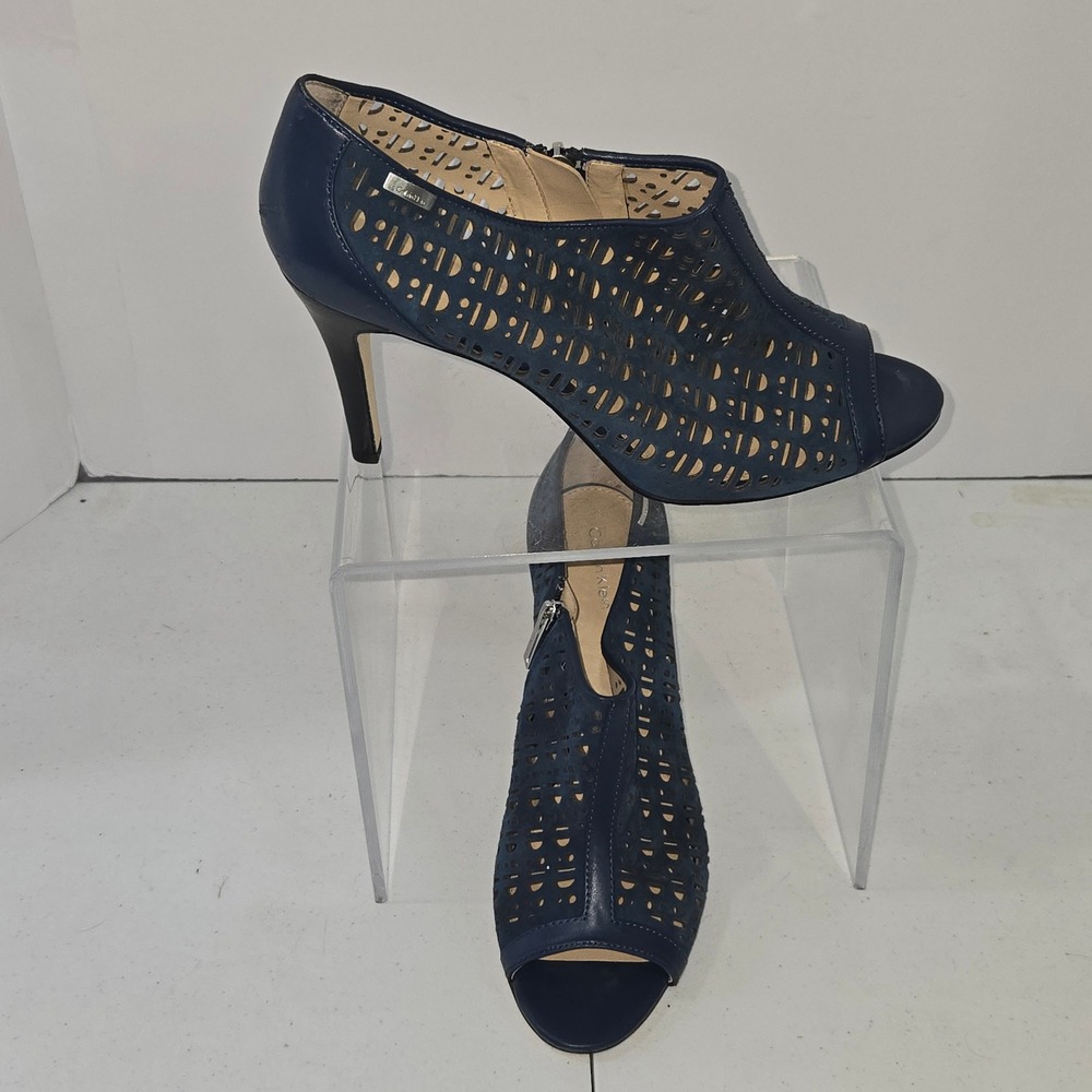 Calvin Klein Kailani Navy Blue Laser Cut Peep Toe Heeled Bootie Pump 11M 34E0936